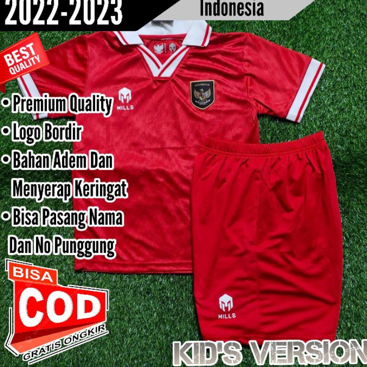 Ready Terbatas  Setelan Baju Bola Anak Indonesia Home Merah 222 223 Grade Ori Import Jersey Kids Tim