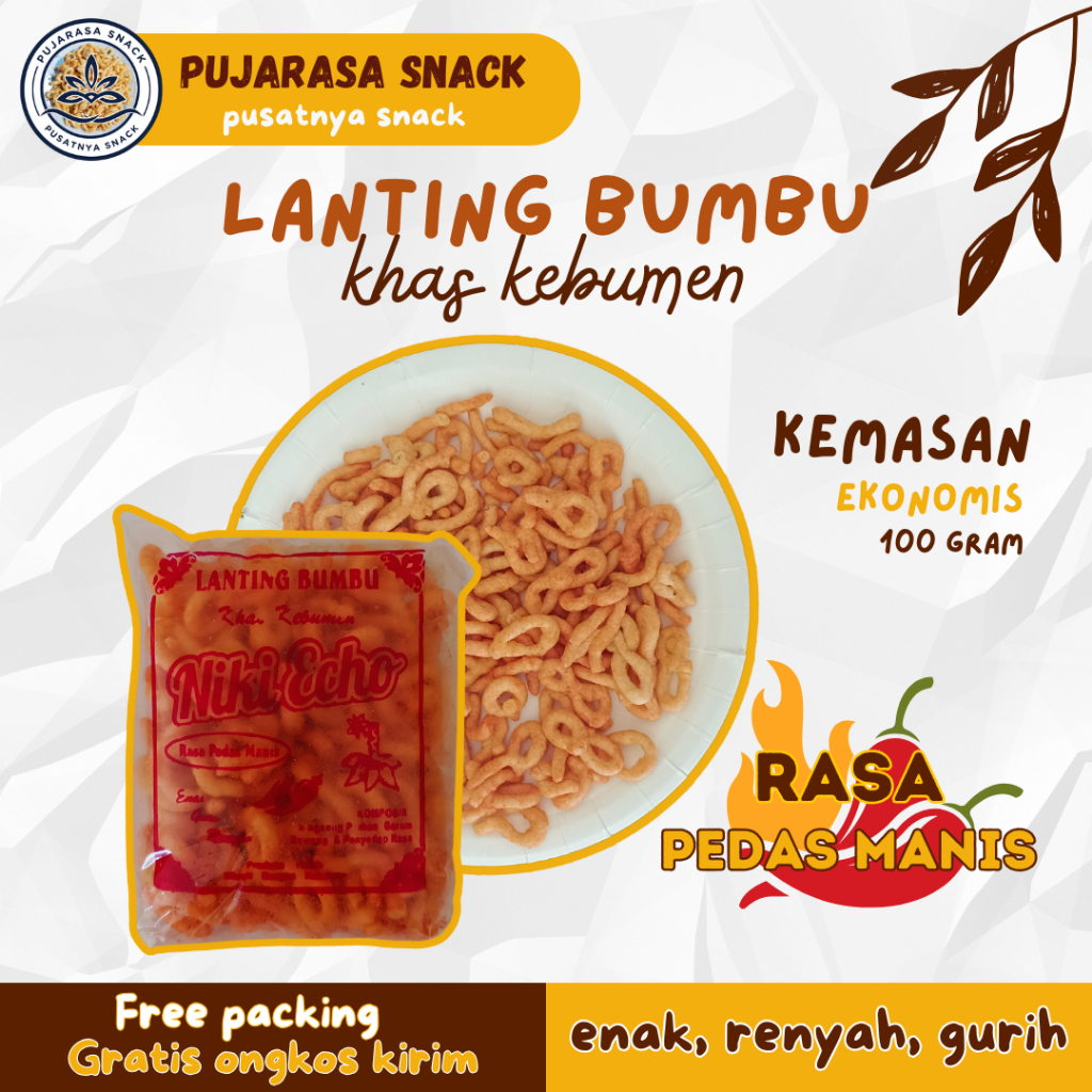 

Cemilan Lanting Singkong Bumbu Khas Kebumen Asli Klanting Rasa Pedas Manis @ 100 Gram