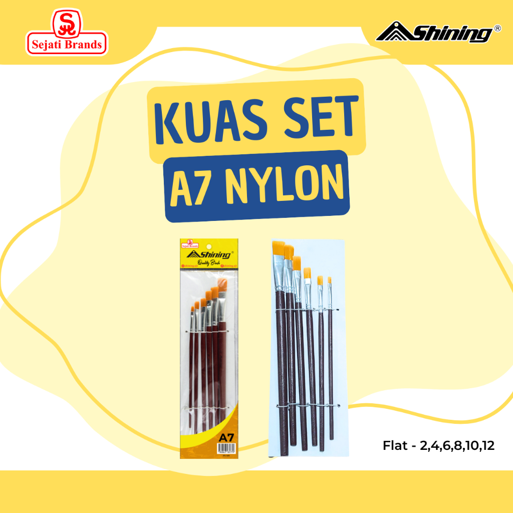 

Shining Kuas Flat Set isi 6/ Brush Set Pipih/ Kuas Cat Air Cat Minyak Lukis Acrylic A7 Nilon