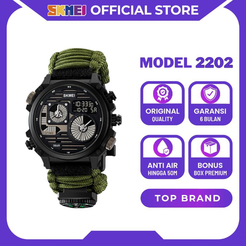 SKMEI Jam Tangan Digital Analog Pria Sporty Nilon Waterproof Anti Air 2202 Original