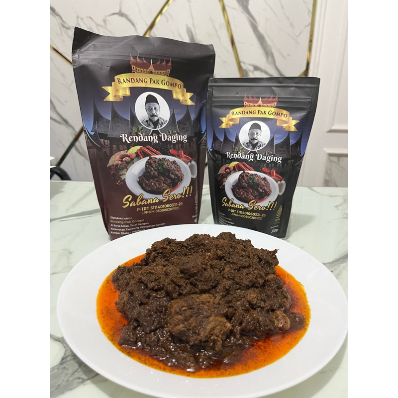 

rendang daging sapi kemasan 300 gram dan 600 gram Pak Gompo Halal
