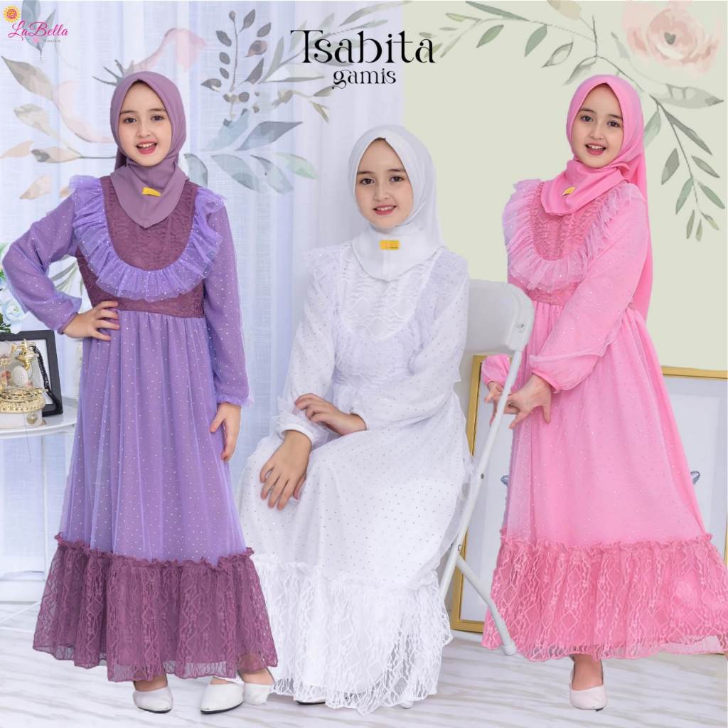 Labella Tsabita Gamis Longdress Perempuan Kekinian Bahan Brokat Jilbab Pashmina Wollcrape Berbagai W
