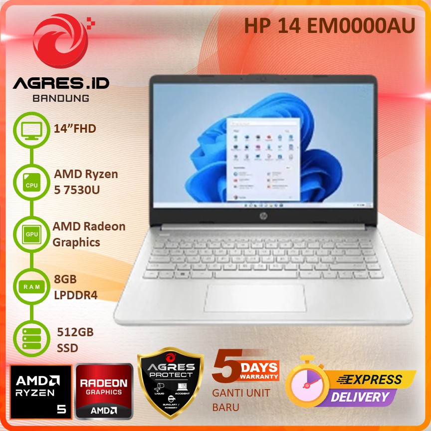 HP 14 RYZEN 5 7530U 8GB 512GB 14" FHD IPS BLIT