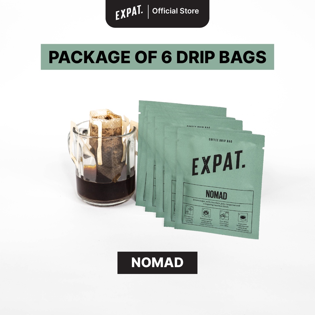 

Expat Roasters Package of 6 Nomad Single Use Filter Coffee 10g Specialty Coffee | Drip Bag Filter Kopi
