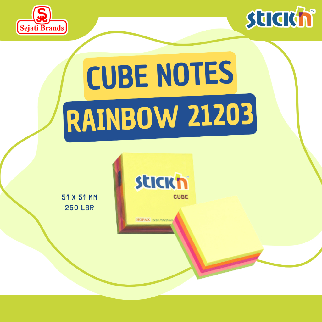 

Stick'n Regular Cube 21203 (2X2) Neon Rainbow Cube Sticky Note Memo