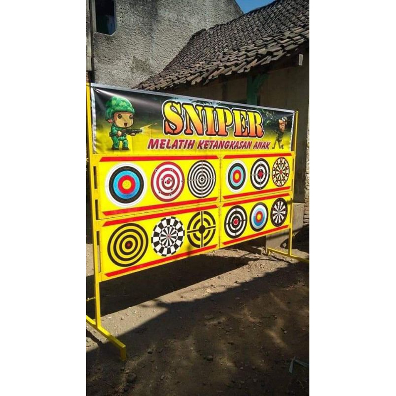Paket Usaha Mainan Menembak Anak Sniper Lipat Panjang 200 Cm Tinggi 150 Cm