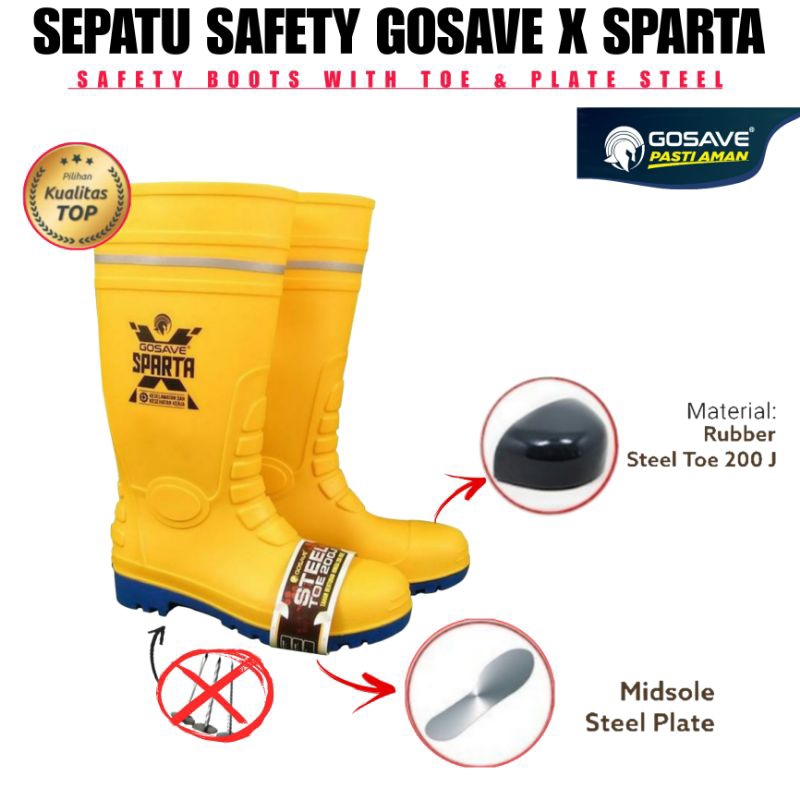 SEPATU BOOTS SAFETY KARET PVC UJUNG BESI | PELINDUNG STEEL TOE X SPARTA ANTI PAKU |SEPATU BOOTS SPAR