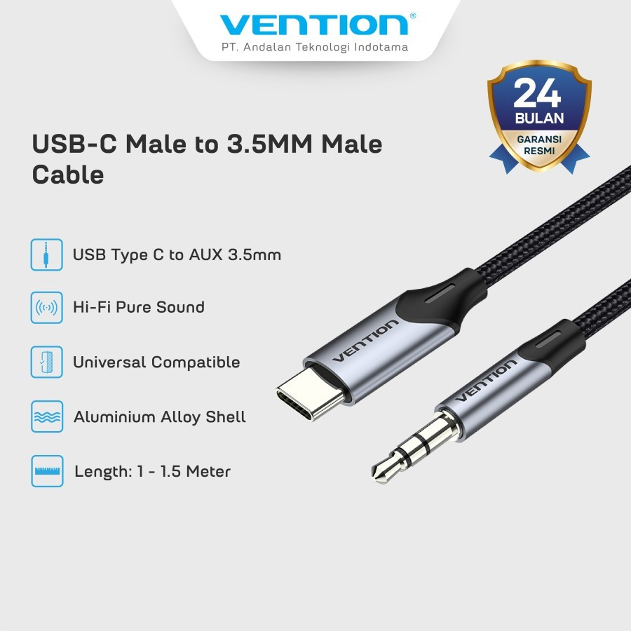 Vention Kabel USB Type C to AUX 3.5mm Jack Audio Adapter - BGK