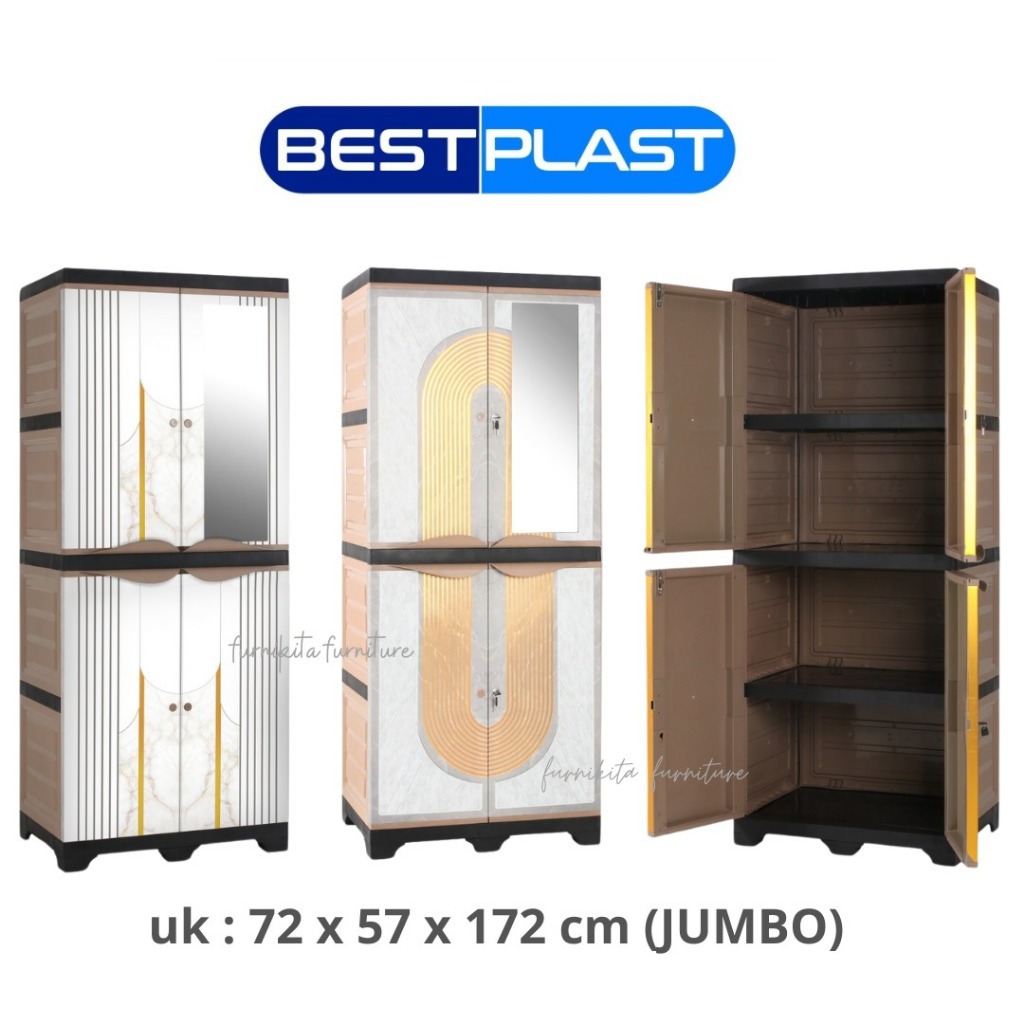 JUMBO LEMARI PAKAIAN PLASTIK 2 PINTU FULL RAK CERMIN KUNCI BESTPLAST