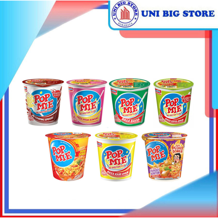 Pop Mie Goreng | Soto | Bakso | Kari | Pedas Dower 75 gr Mie Instan Gelas