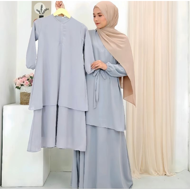 Gamis Malaysia Couple Ibu Dan Anak Lebaran | Gamis Seragam Keluarga - Ceruty Baby Doll Full Furing