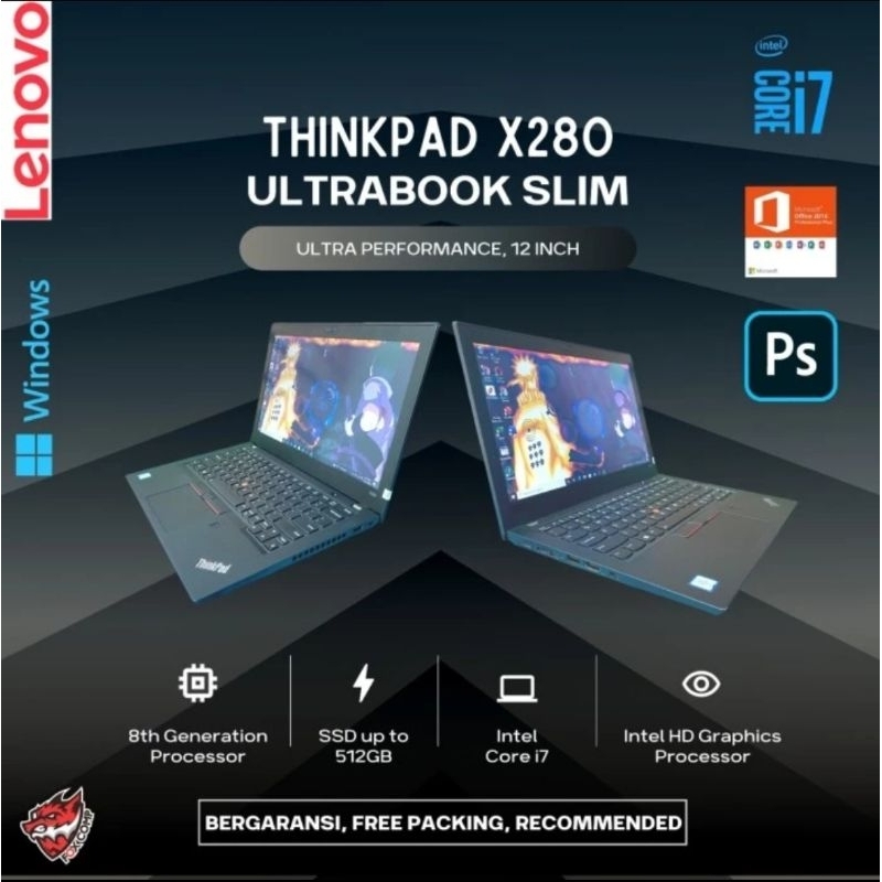 LAPTOP SLIMS THINKPAD X280 Core i7 8th RAM 16GB SSD BERGARANSI