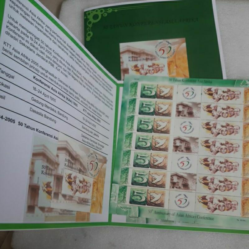

Perangko 50 tahun konferensi Asia Afrika 2005 set folder, mini & full sheet prangko