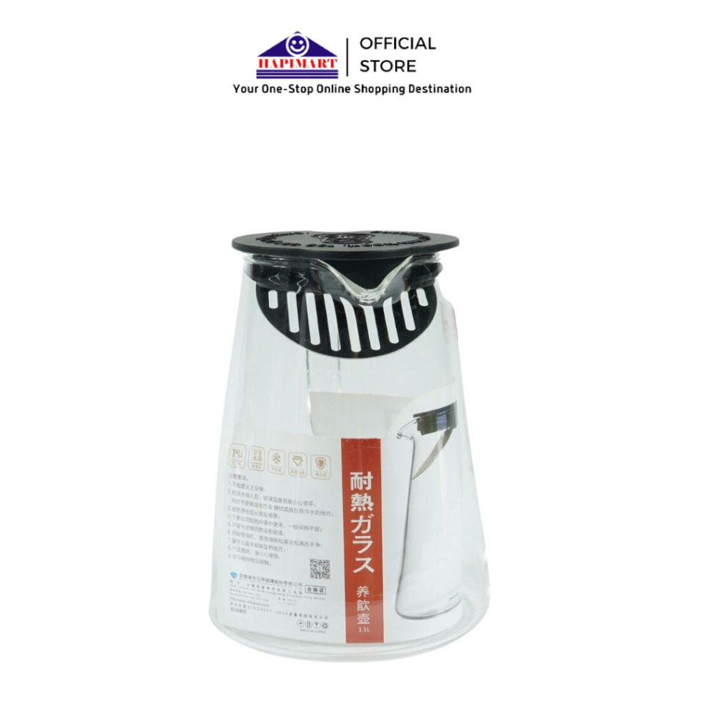 Deli Glassware Teko Bahan Kaca Tebal Ukuran 1100ml Dengan Saringan/Teko