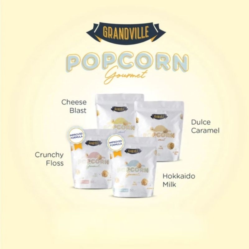 

GRANDVILLE - POPCORN GOURMET 50GRAM / HALAL / CARAMEL / HOKAIDO MILK / CRUNCHY FLOSS / CHEESE
