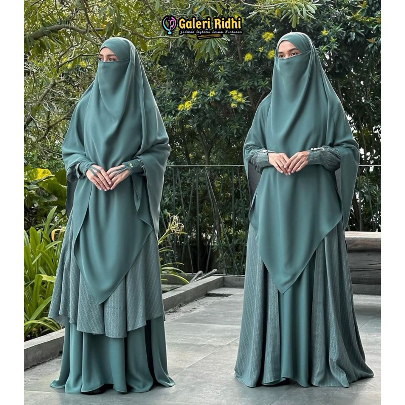 XANADu Set Setelan Gamis Sakina ori Mahira fk French Khimar V lancip Jumbo Syari Cadar Instan