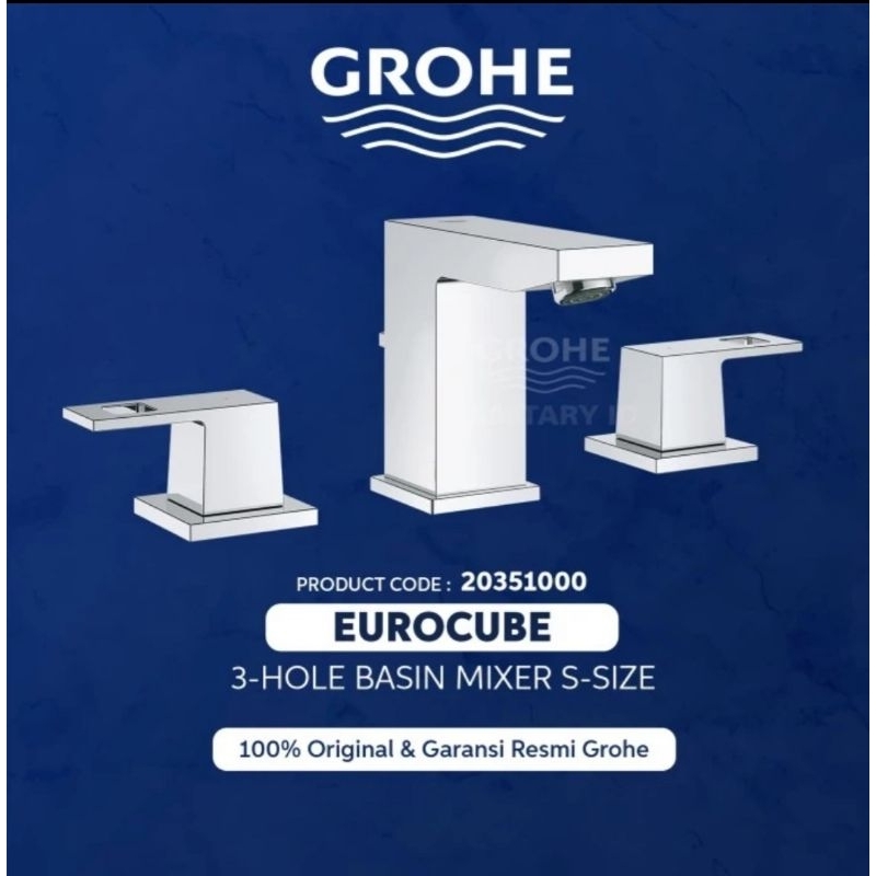 KRAN GROHE 3 HOLE EUROCUBE//KRAN WASTAFEL PANAS DINGIN GROHE20351000
