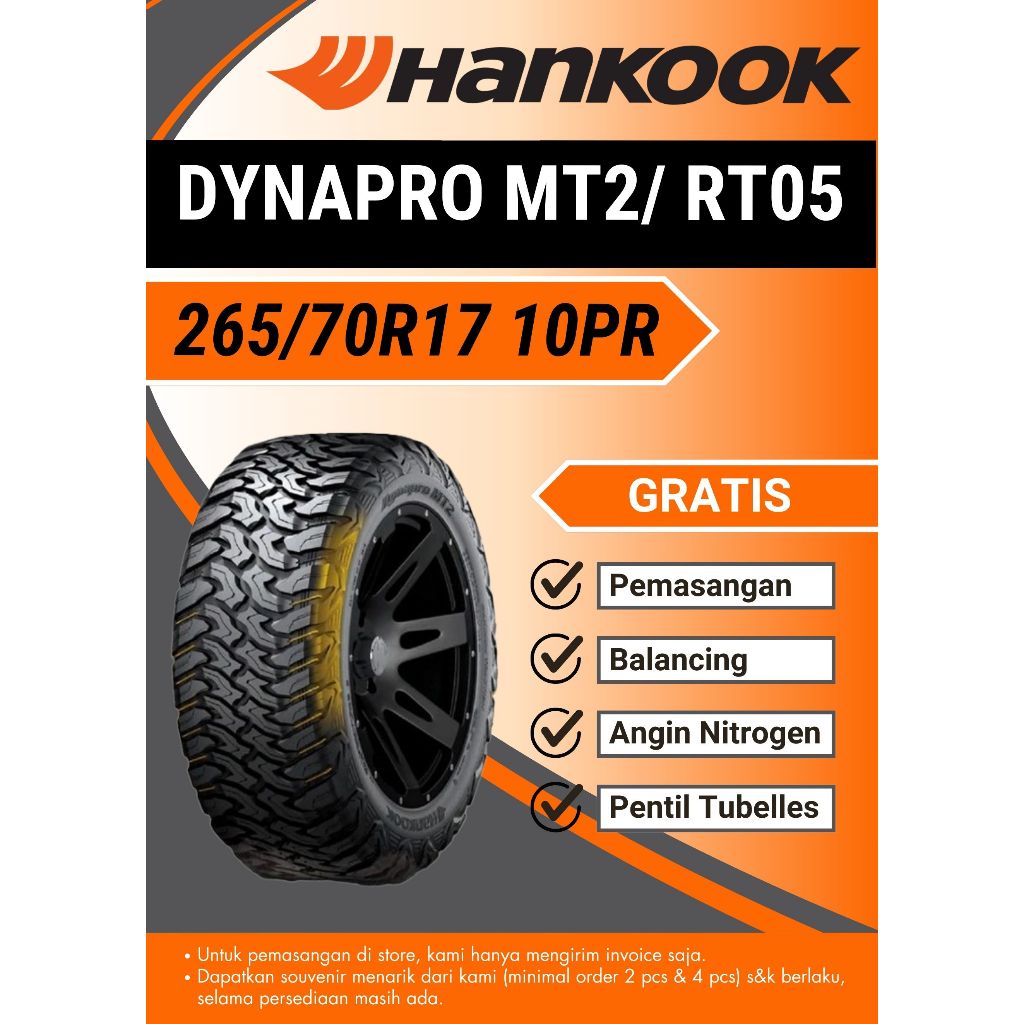 Ban Mobil Hankook 265/70R17 10PR DYNAPRO MT2 RT05 tubeless  265/70 R17, 265-70-17, 2657017, 265/70/1