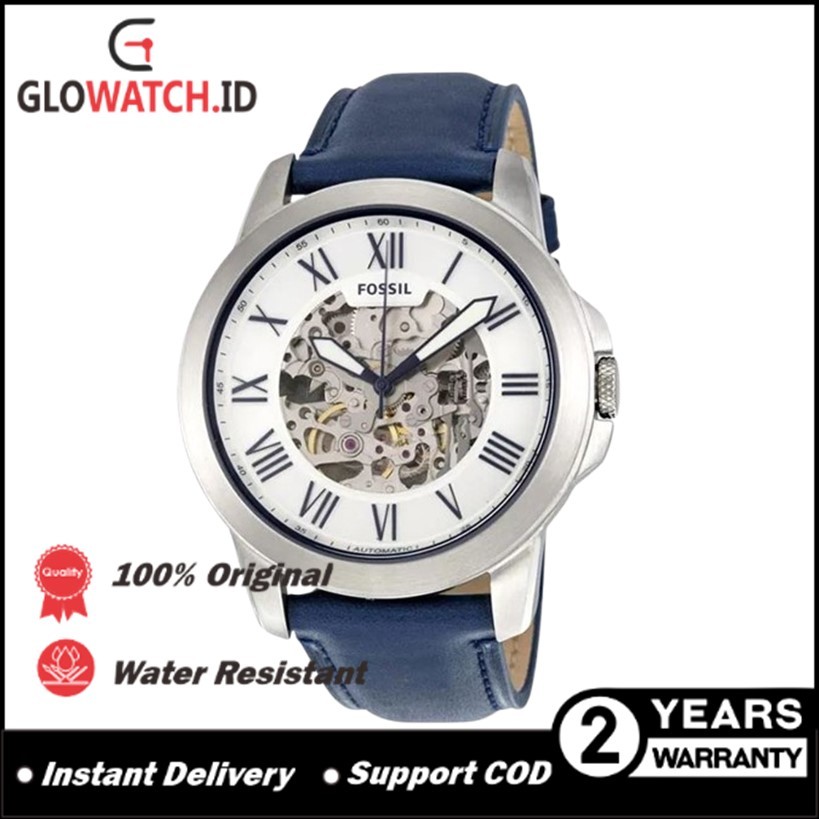 [Promo] Jam Tangan Pria FS ME3111 / ME 3111 Grant Automatic Silver Skeleton Dial Navy Blue Leather S