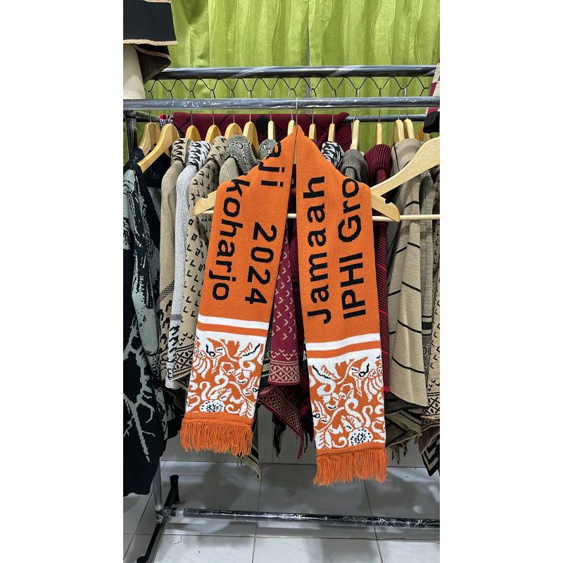 syal custom umrah&haji - syal premium - Rajut otomatis