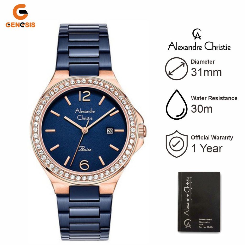 Jam Tangan Wanita Alexandre Christie Passion AC 2981 LD BURBU Ladies Blue Dial Blue Stainless Steel 