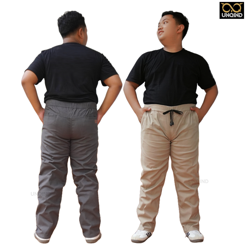 UNQIND - Celana Chinos Pants Pria Dewasa - Jumbo Celana Kerja Pinggang Full Karet Melar