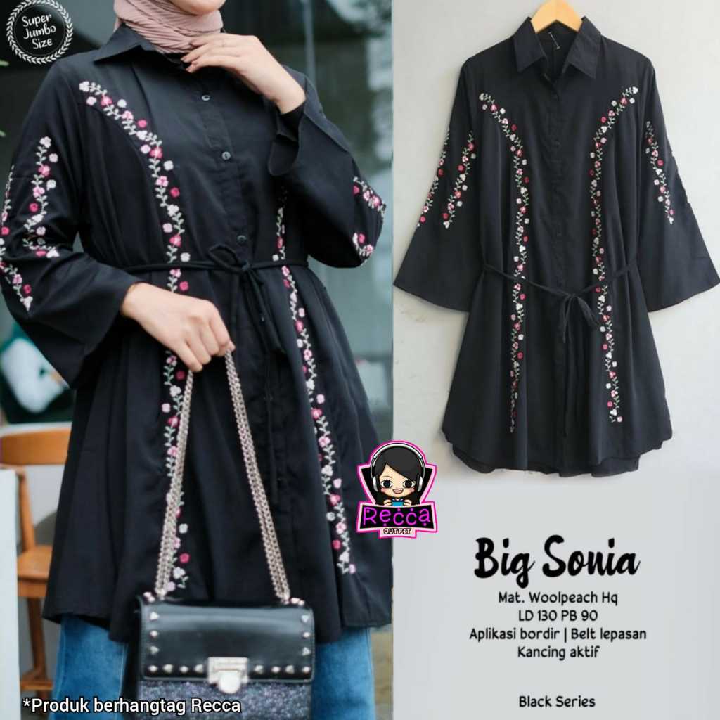 Baju Atasan Tunik Wanita Putih Bordir Bunga LD 130 Big Sonia Jumbo Bigsize Bahan Wolpeach Recca