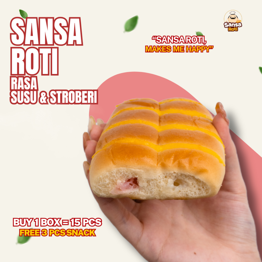 

RB Sansa Roti Rasa Susu Stroberi isi 15 Pcs + (FREE 3 PCS) Cemilan Roti Susu Strawberry Lembut Halal