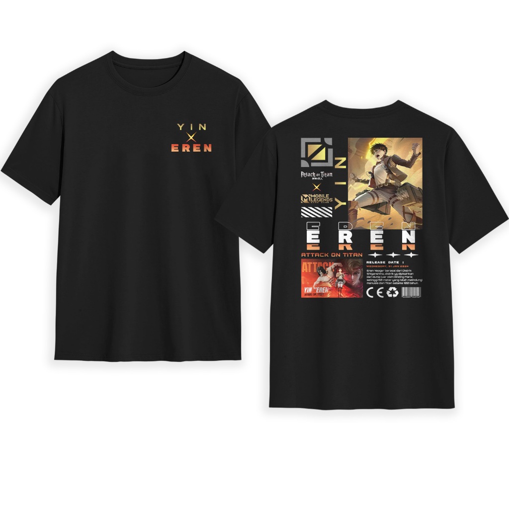 Kaos Mobile Legends - Baju Skin Yin X Eren AOT - Kaos Dewasa Pria Wanita Terbaru