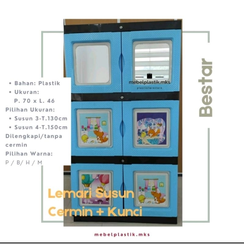 Lemari Plastik Pakaian Lipatan Susun 3/4 Kunci merk Bestar