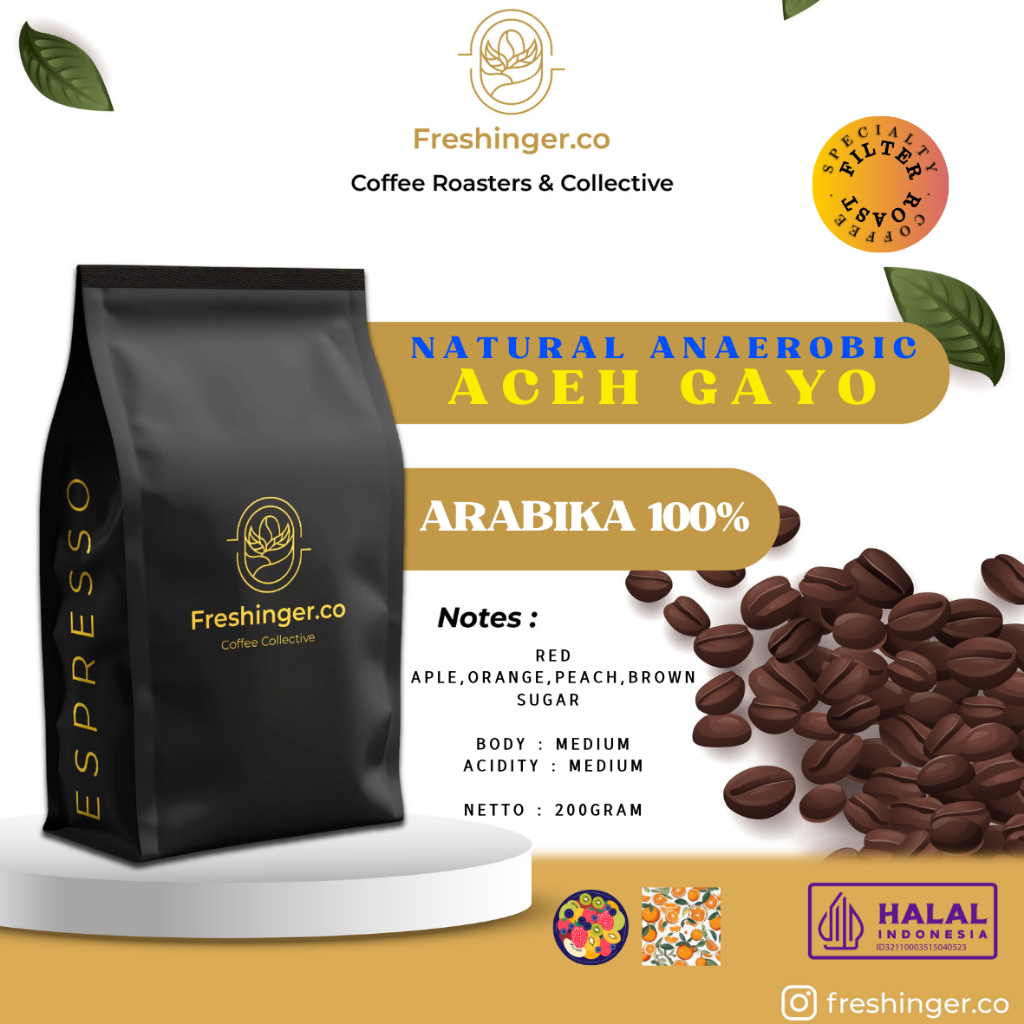 

Arabika Sumatra Aceh Gayo Natural Anaerobic (SPECIALTY COFFEE) 200gram