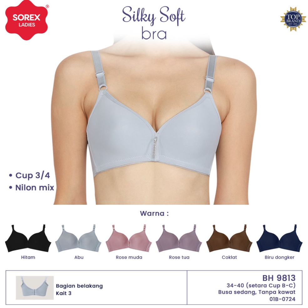 Sorex Bra Cup Besar Tanpa Kawat Busa Kait 3 Setara Cup BC Cup 34 Silky Soft Bra BH 9813 Harian p G8S