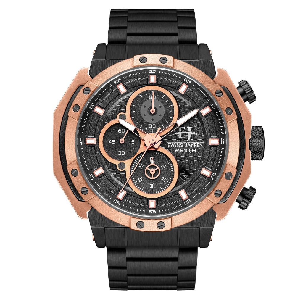 Jam tangan Evans Jayden Jam Tangan Pria 9548 Rantai Stainless Steel Kaca Sapphire Chronograph Water 