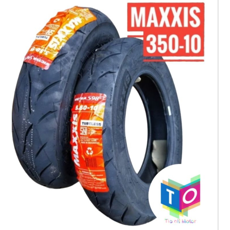 Maxxis Victra 350-10TL Bonus Pentil Ban Vespa Ring 10 | 3.50-10 Maxxis Victra Ring 10
