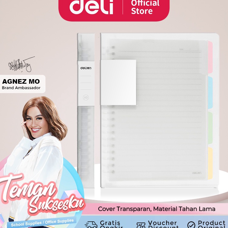 

KODE H53H Deli Loose Leaf Buku Catatan Binder Clip Notebook 6 Lembar QHX56