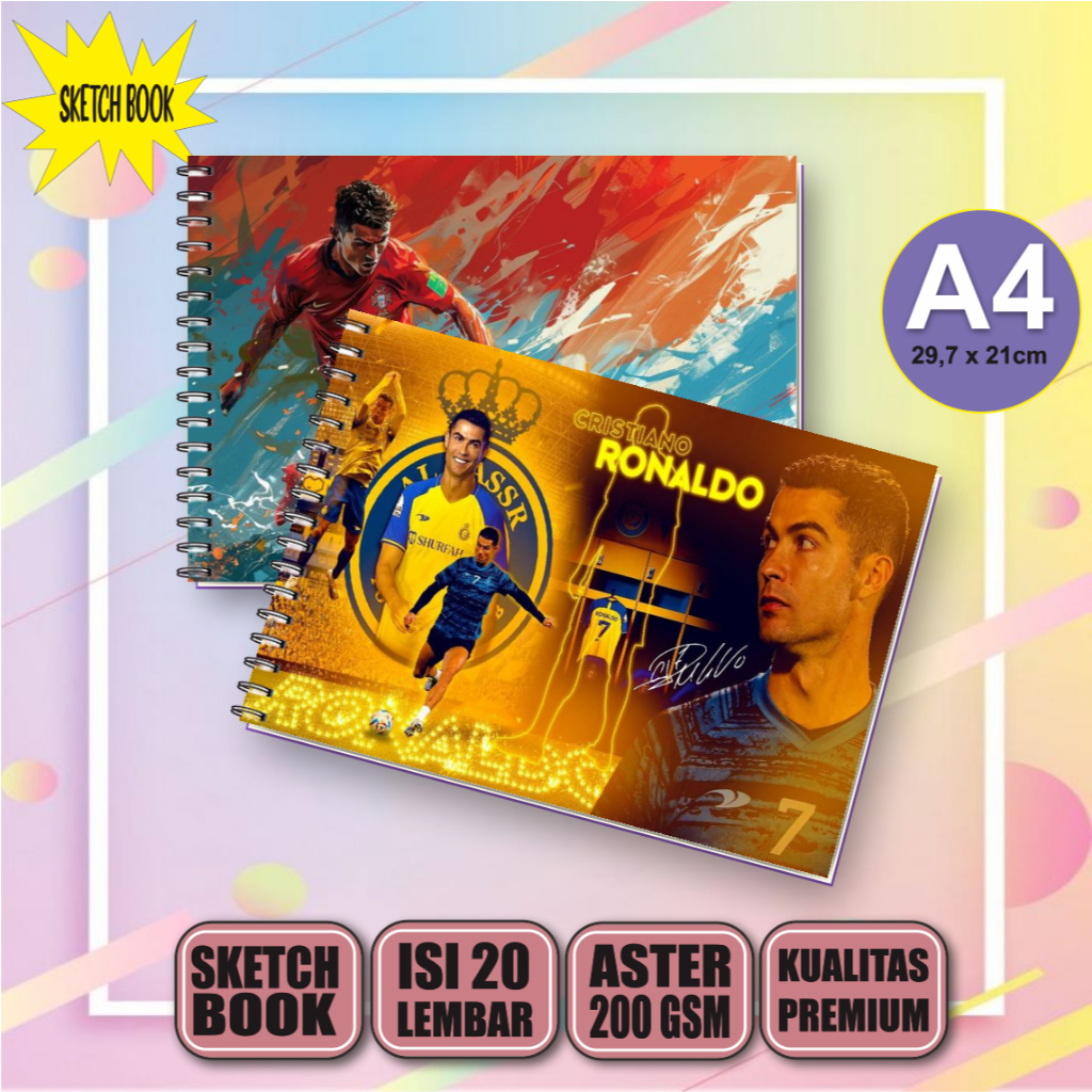 

Sketchbook CR7 A4, Buku Gambar Landscape Vertikal Jilid Spiral 20 Lembar/40 Halaman