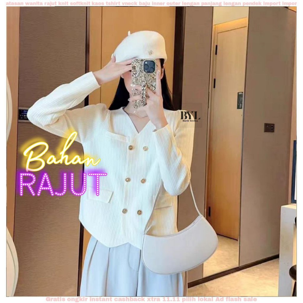 QH Cardigan Rajut Wanita Korean Style Double Button Fancy and Elegant MY8182