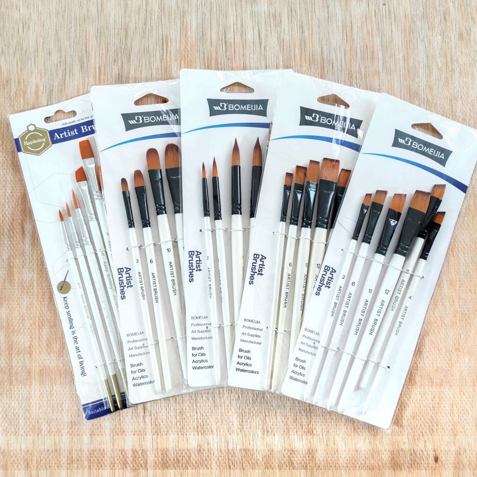 

ART A9U8 BOMEIJIA Artist Art Short White Handle Brush 6 pcs SET Kuas Lukis