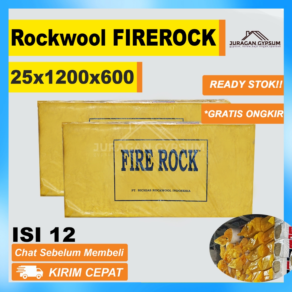 Rockwool D60 2,5 cm Fire Rock isi 12 / Peredam suara Rockwool 60K 1" / Rock wool density 60 25mm
