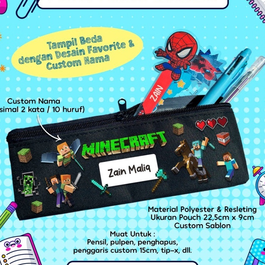 

HJ6 Pencil Pouch Custom Tempat Pensil Pouch Bisa Pakai Nama Tema Desain Game Anak Laki MINECRAFT ROBLOX Kode PCHGAM