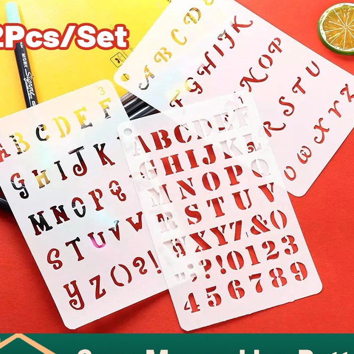 

KF7 12PcsSet Penggaris Huruf Angka Templates Penggaris Sablon ABC Lettering Stencil set Penggaris Cetakan Huruf Angka Templates Sablon