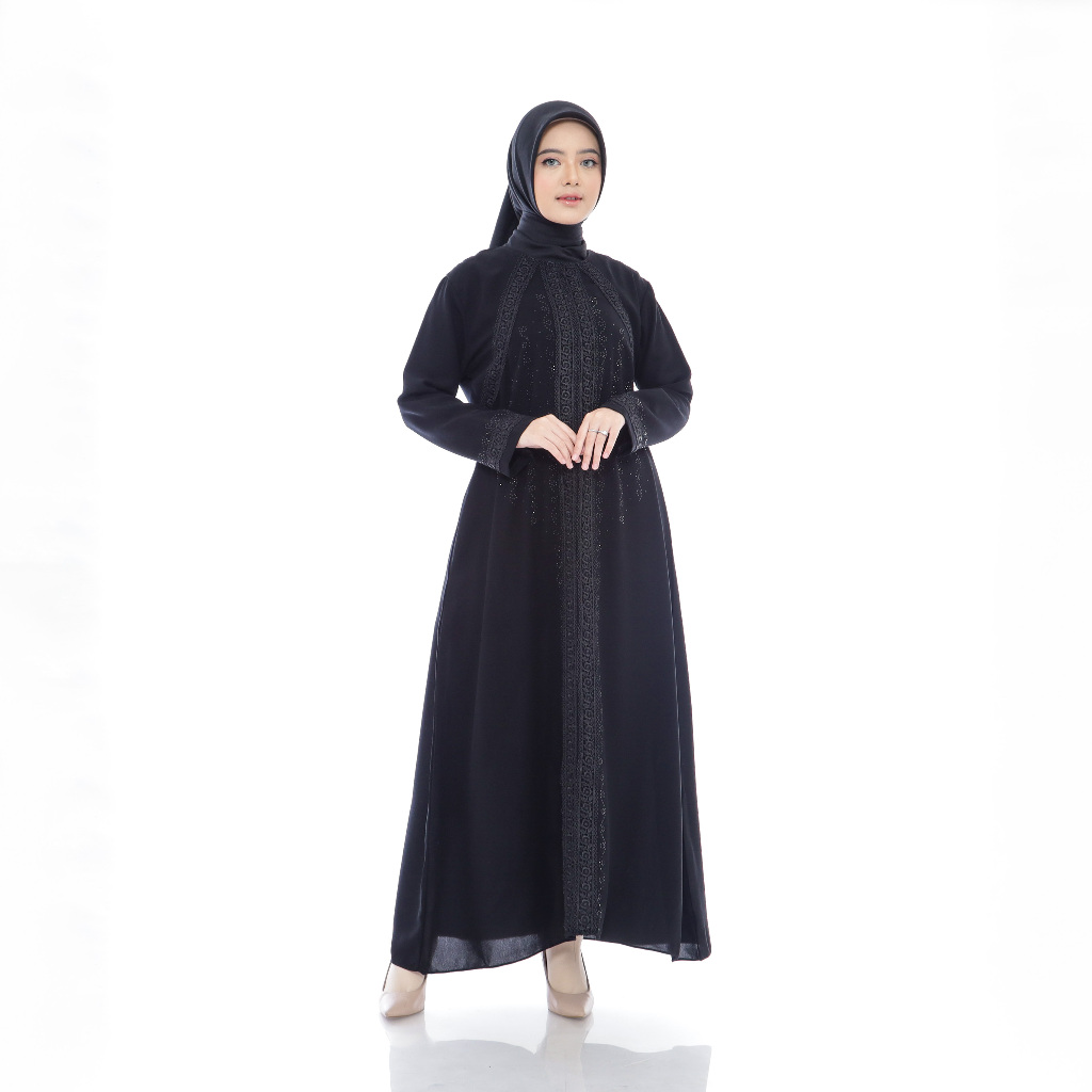 002 Dress Abaya Turkey Hitam Gamis Turki Muslim Variasi Bordir Payet Mewah