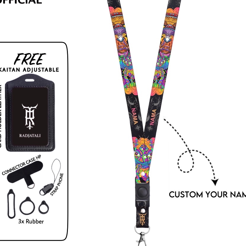 

Hematku Custom Nama Trippy Series 2cm Request Nama Satuan Gantungan Card holder Full printing 2 sisi Tali Name Tag