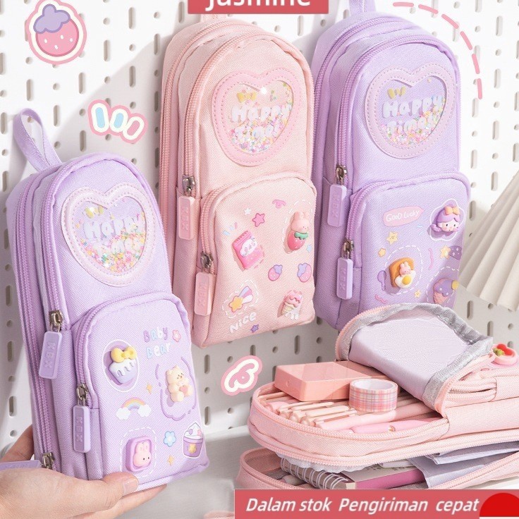 

berkualitas Gaya Tempat pensil kotak 3D Anak perempuan Lucu Kotak pensil kanvas 6 ruangKotak pensil anak es krim