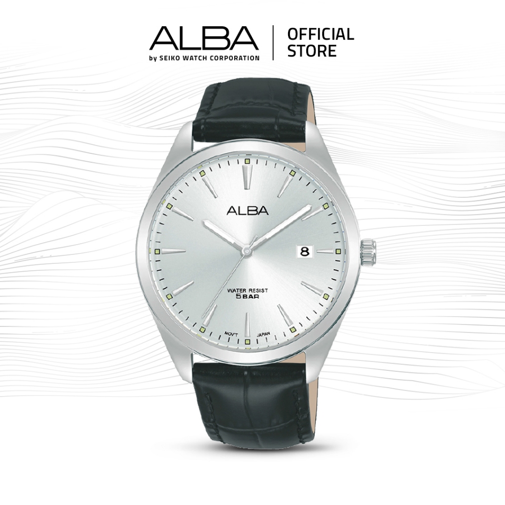 Alba Jam Tangan Pria AS9R03 / AS9R03X1 Quartz Silver Dial Black Genuine Leather Strap Watch