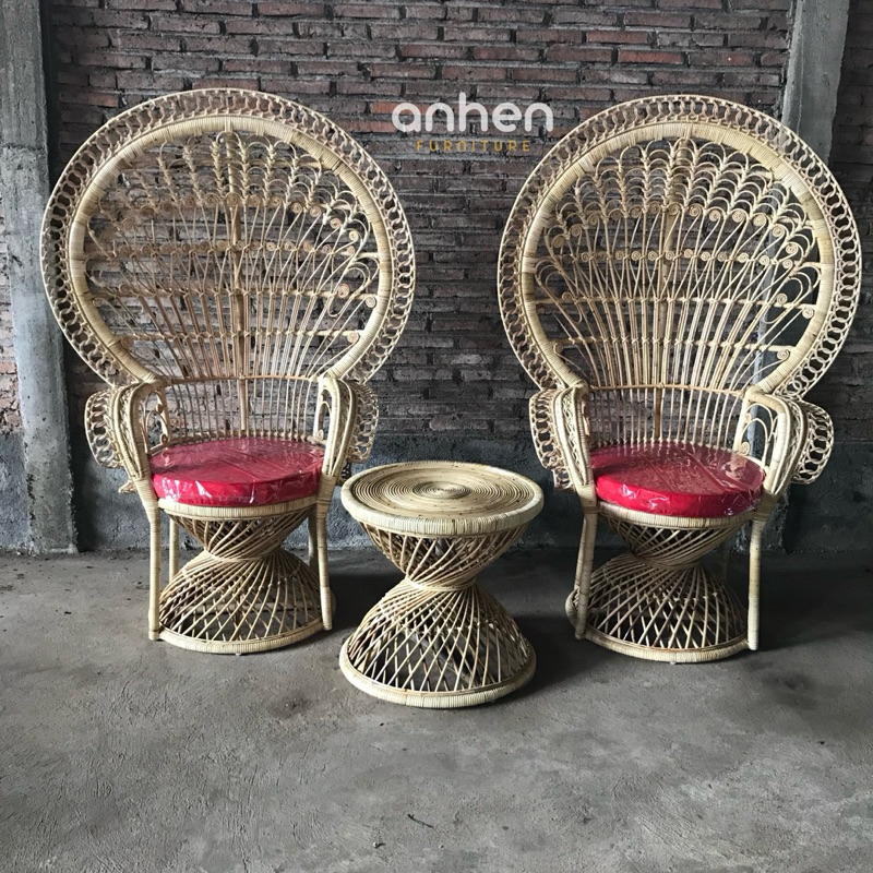 Set Kursi Pelaminan Rotan Alam Model Merak / Peacock Chair / Kursi Merak Rotan / Kursi Raja Rotan Al