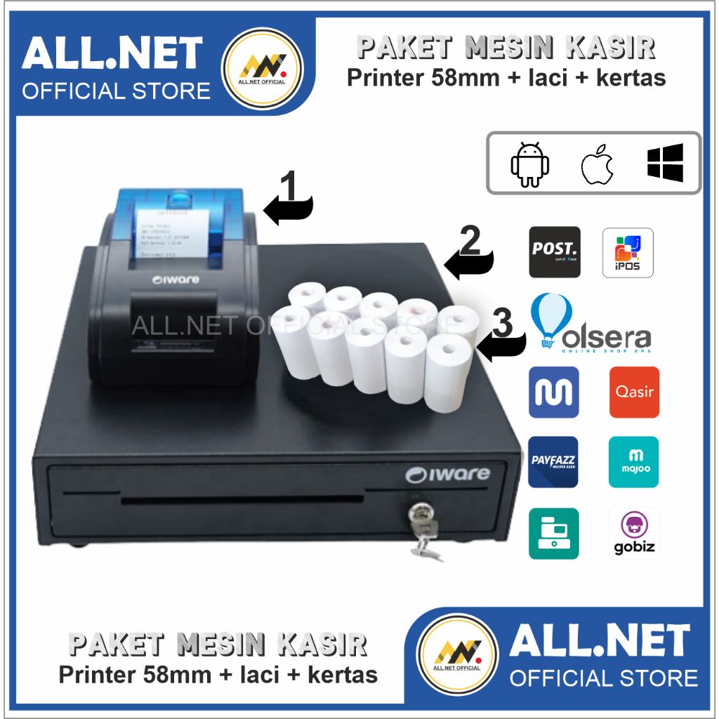 Paket Mesin kasir android Printer Kertas dan Laci kasir 58mm Android dan PC support