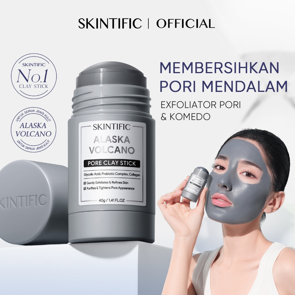 SKINTIFIC - Alaska Volcano Pore Clay Stick 40g | Masker Wajah Komedo Skincare BPOM Sleeping Mask  Or