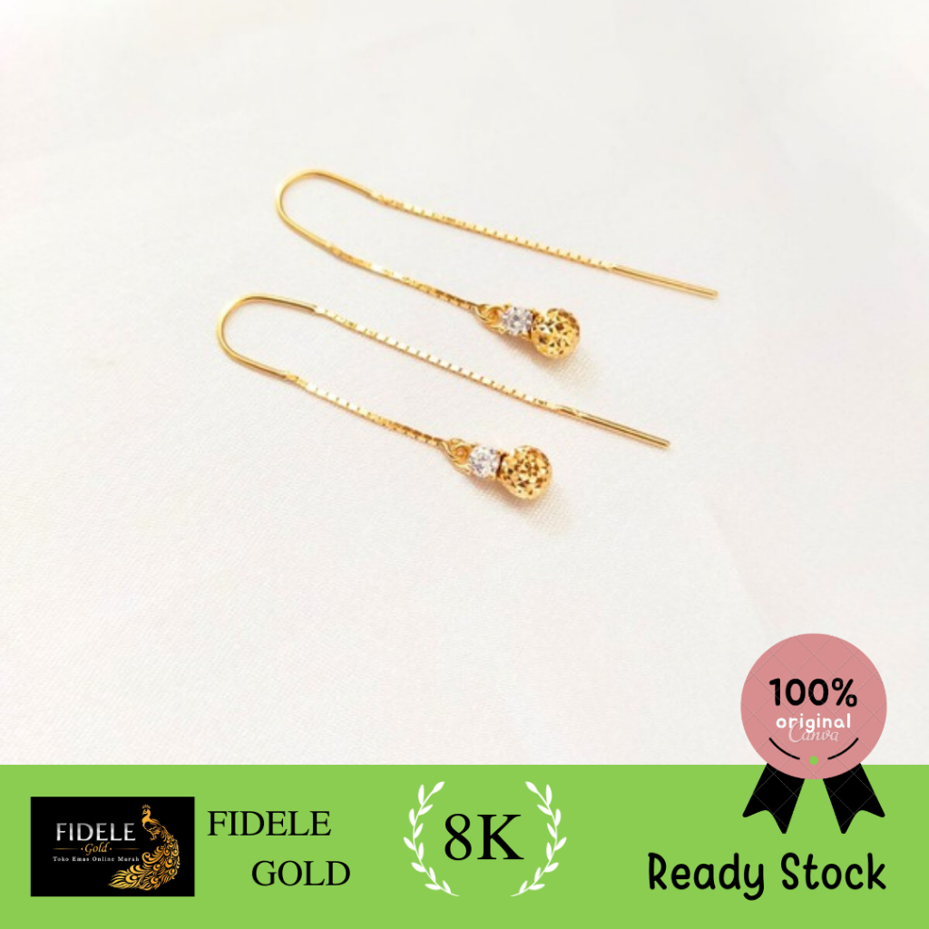 Anting panjang bola permata variasi toko emas surabaya timur 8k