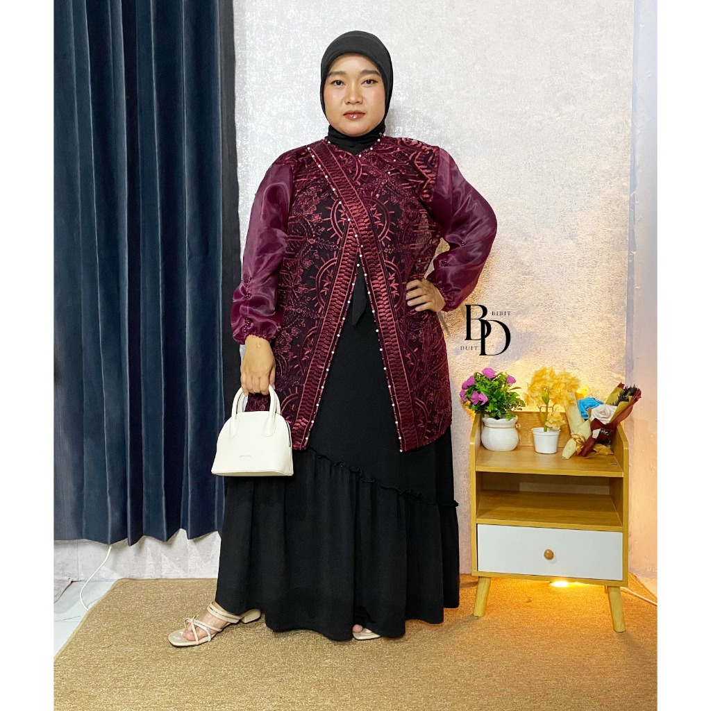 Outer Cardigan Tunik Brukat Jumbo LD 120 Brokat Organza Full Payet Kondangan Baju Raya Wisuda